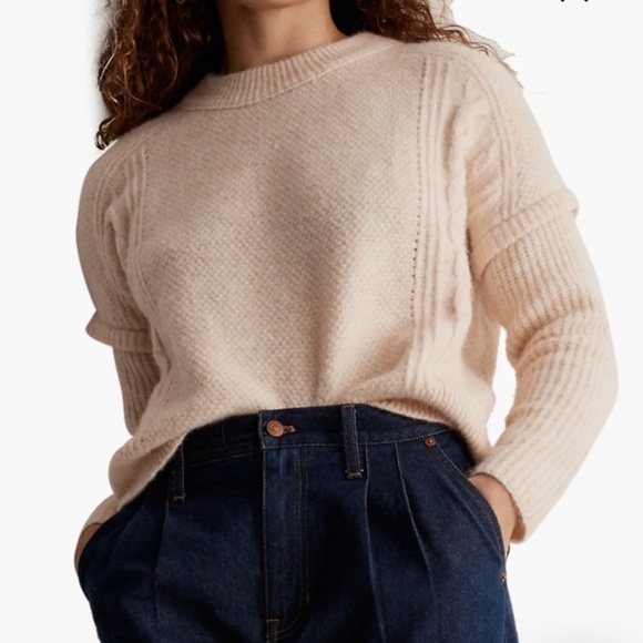 Madewell Plus Cable Havener Pullover Sweater light pink size M Alpaca wool - Picture 5 of 13